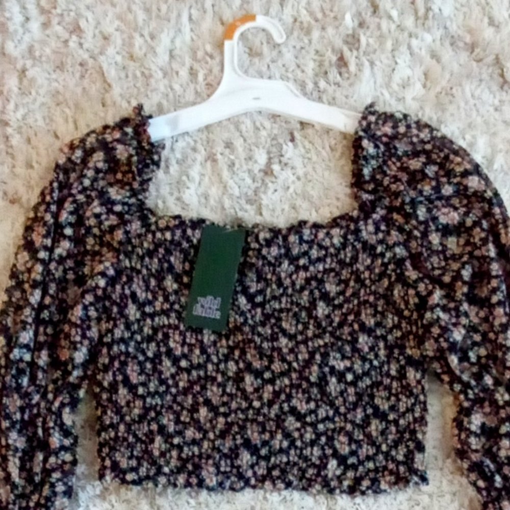 Floral Crop Top, Floral Sleeve Crop, Blouse